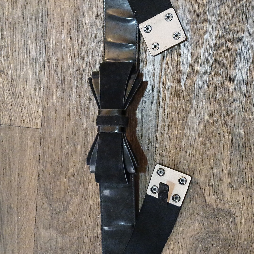 WHBM Black Patent Leather with Suede Bow Belt.
